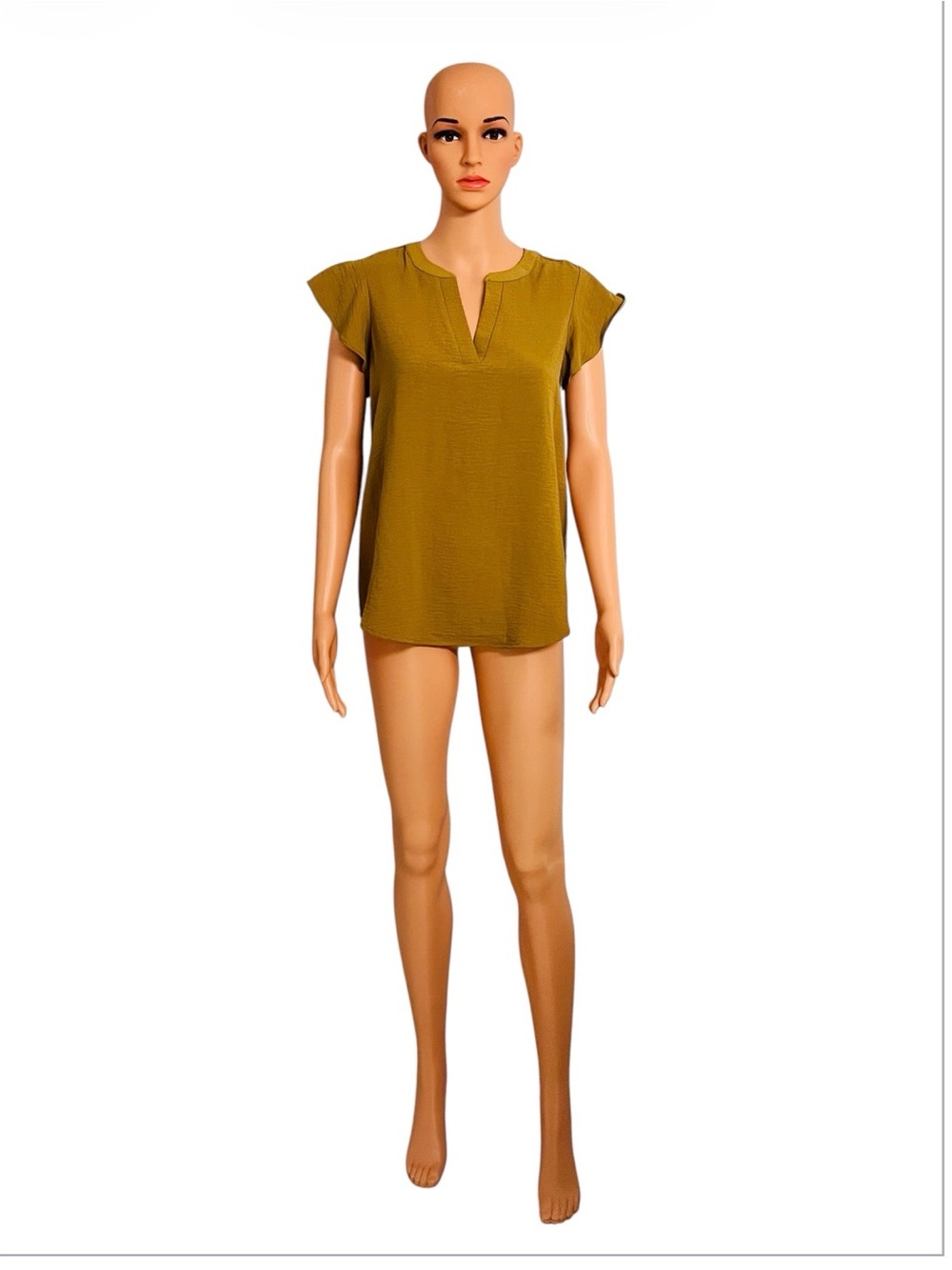 Adrianna Papell color matte gold Split-Neck Flutter Sleeve Blouse size Small